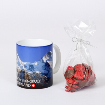 Swiss Keramiktasse mit Btl Schokoperlen � 150g