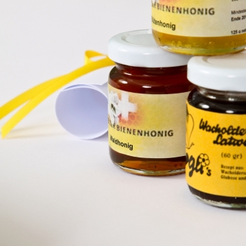 Teelicht mit Swarovski-Haltern und Honig/Wacholder Probierset